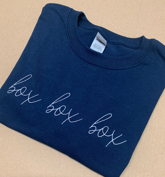 Sample - Medium - Navy Tshirt with 'box box box'