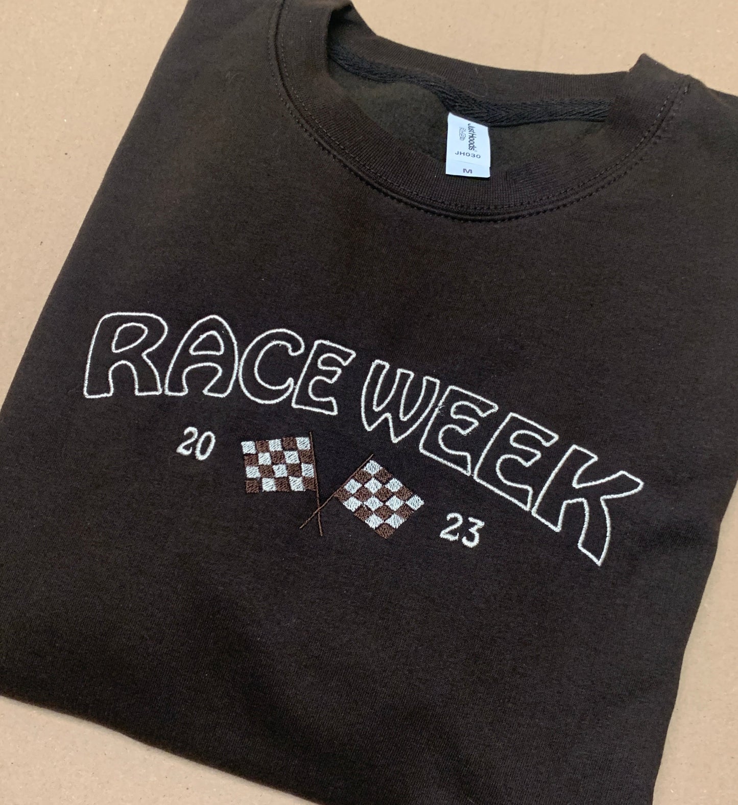 Sample - Medium - Brown Sweatshirt with 'Race Week 2023' Design