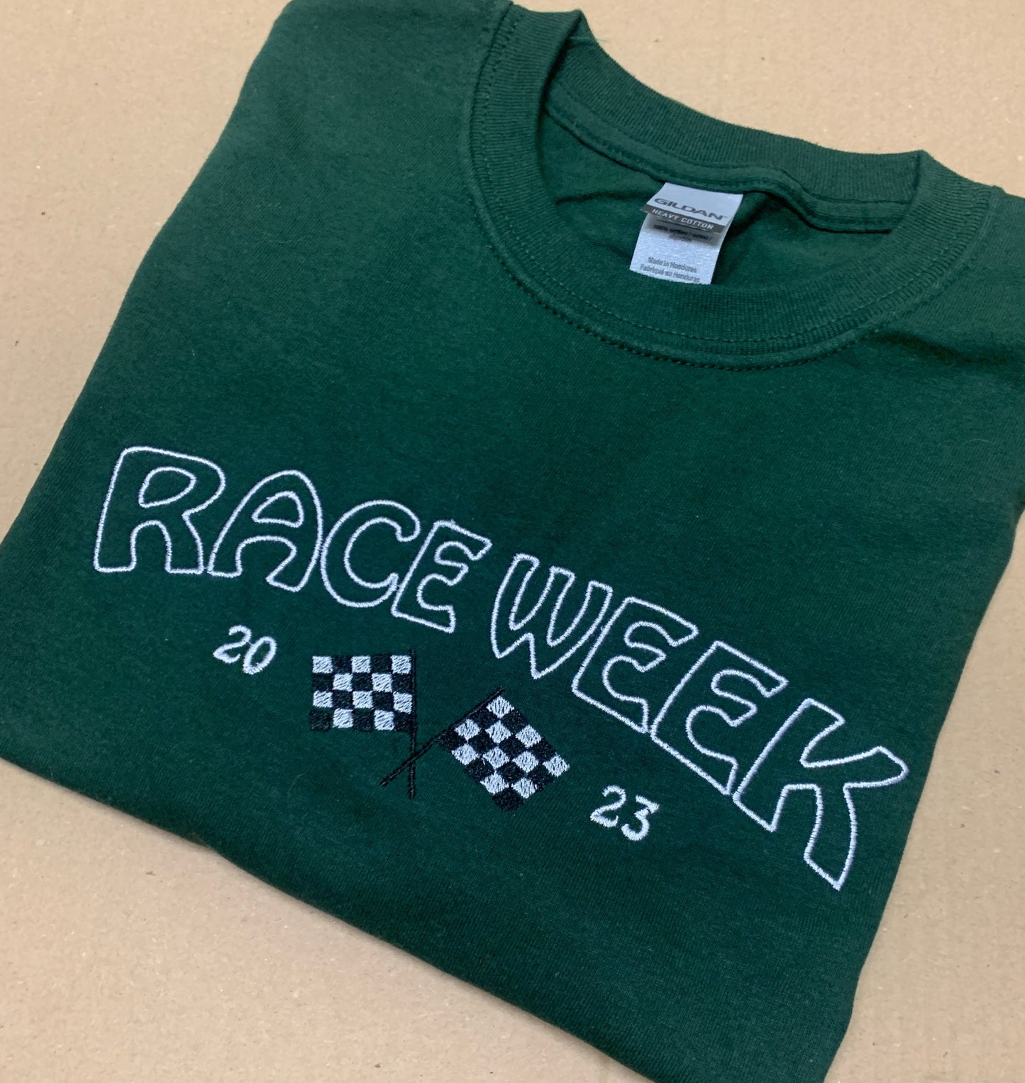 Sample - Medium - Dark Green Tshirt with 'Race Week 2023' Design