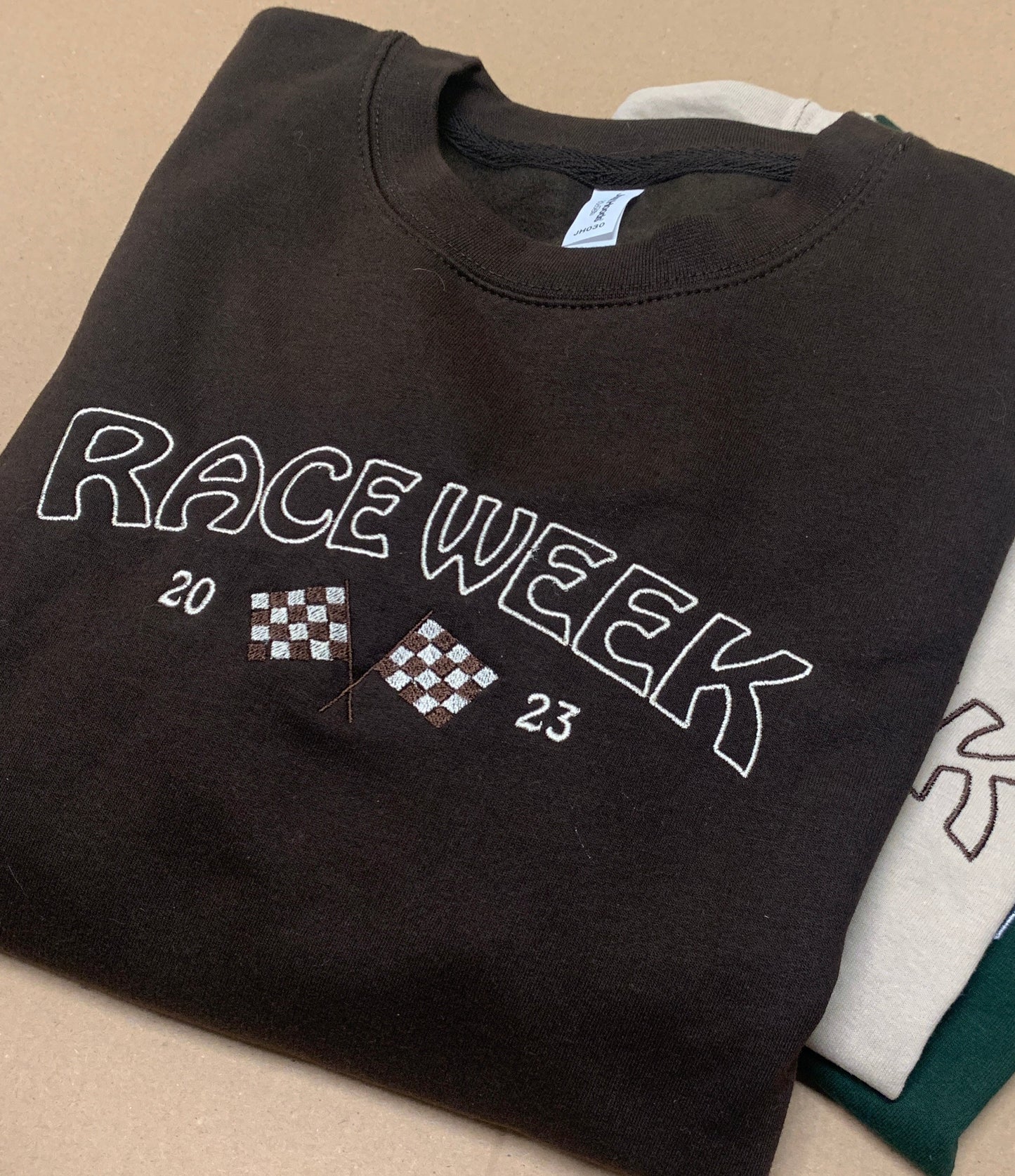 Sample - Medium - Brown Sweatshirt with 'Race Week 2023' Design