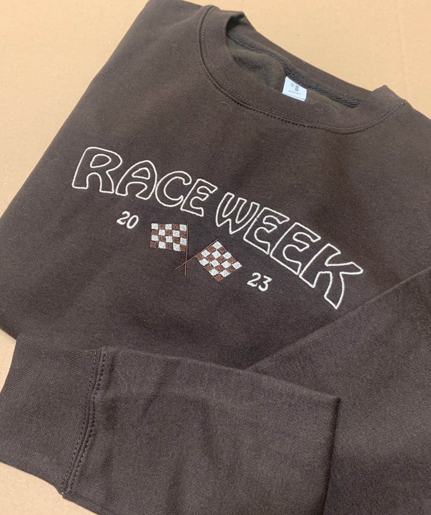 Sample - Medium - Brown Sweatshirt with 'Race Week 2023' Design