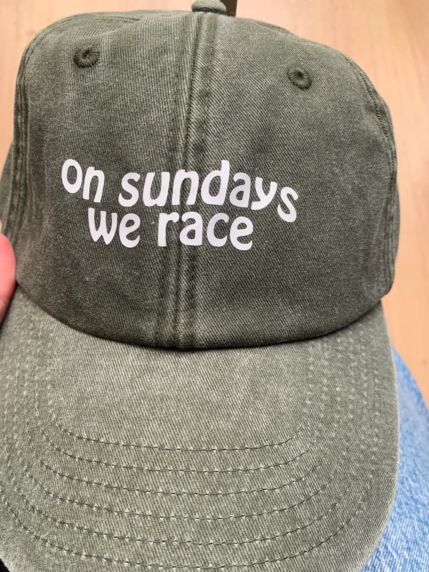 Second - Khaki Vintage Washed Hat 'on Sundays we race'